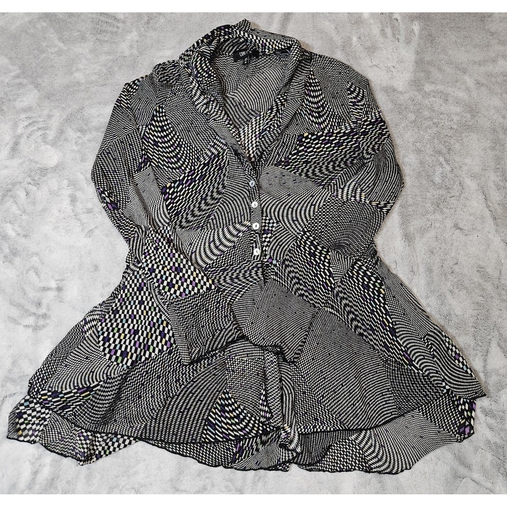 Comfy USA Women's Sheer Button Up Blouse Size Medium Multicolor